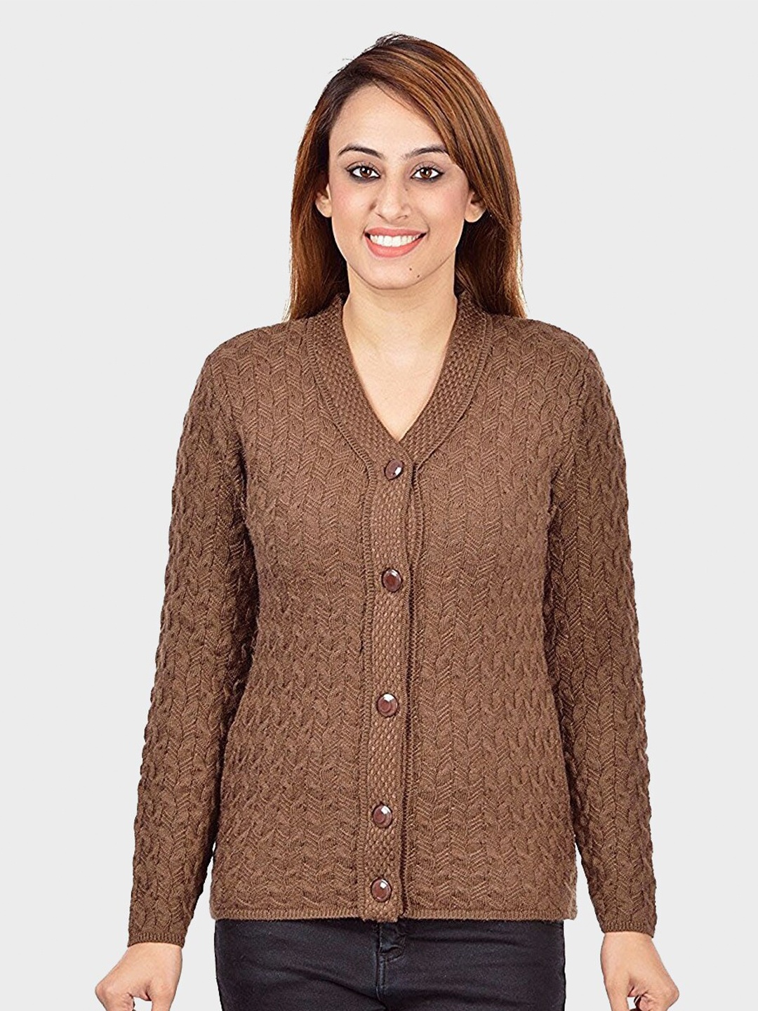 

aarbee Women Brown Cable Knit Cardigan