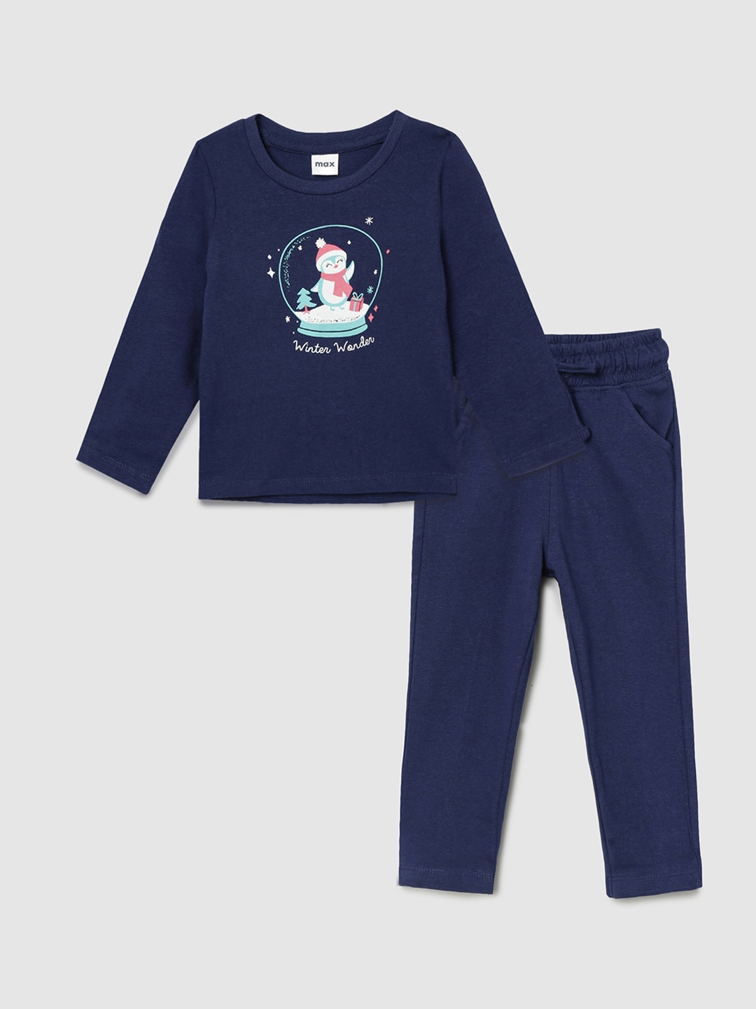 

Max Girls Blue & White Printed Pure Cotton Night suit