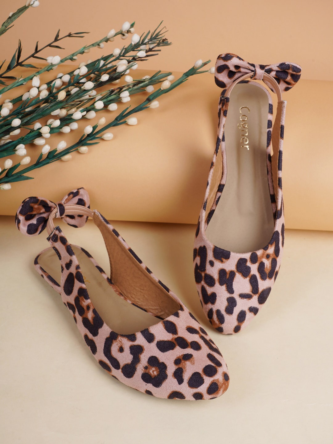 

Cogner Women Printed Ballerinas with Bows Flats, Peach