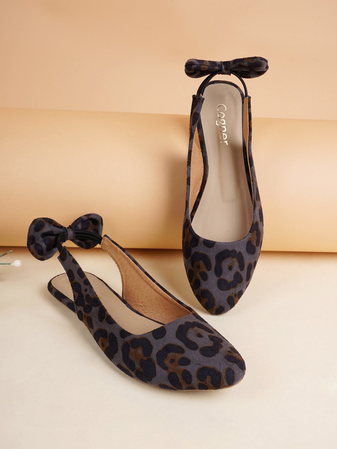 

Cogner Women Printed Ballerinas with Bows Flats, Black