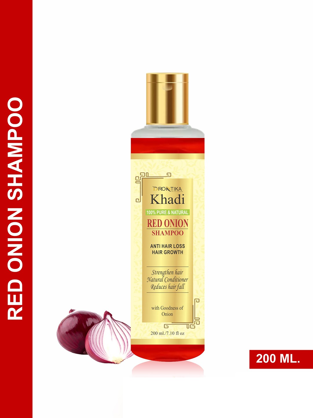 

DRONTIKA Khadi Pure & Natural Red Onion Shampoo For Hair Growth - 200ml, Gold