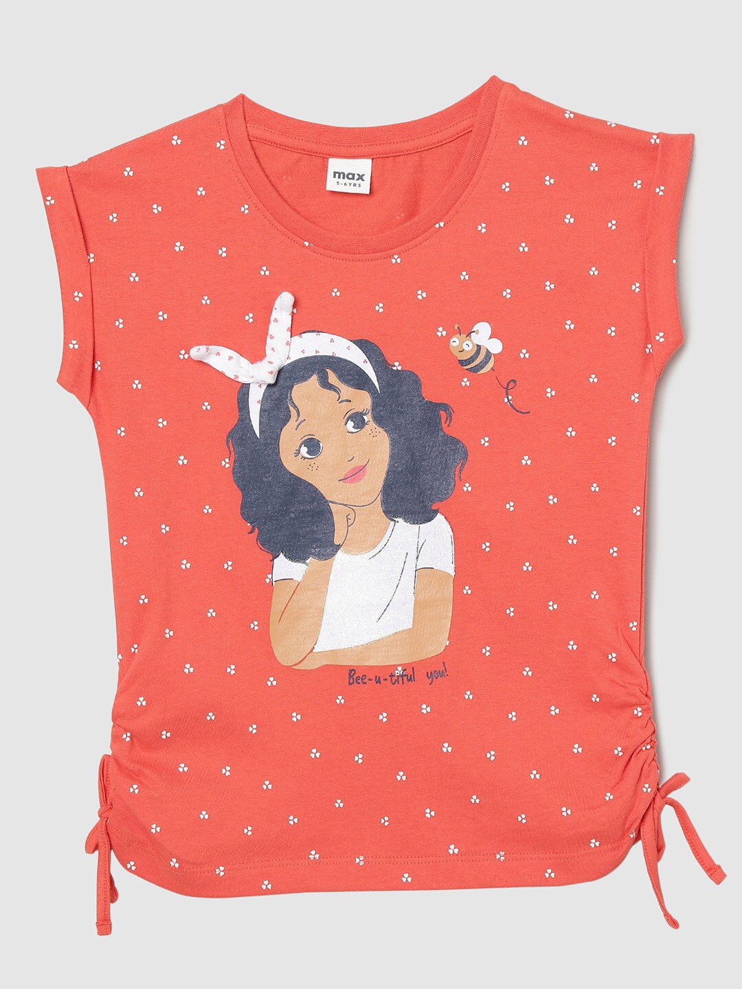 

max Girls Orange Printed Pure Cotton T-shirt