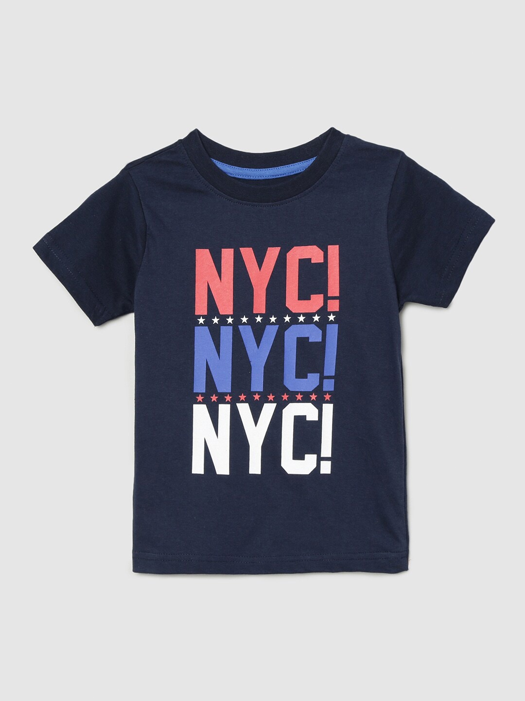 max Boys Blue Typography Printed Pure Cotton T-shirt