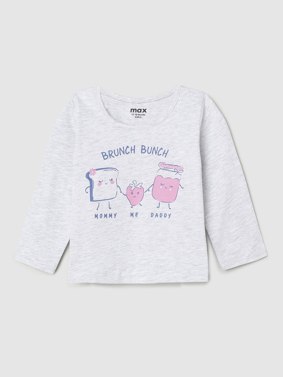 

max Girls Grey Printed Pure Cotton T-shirt