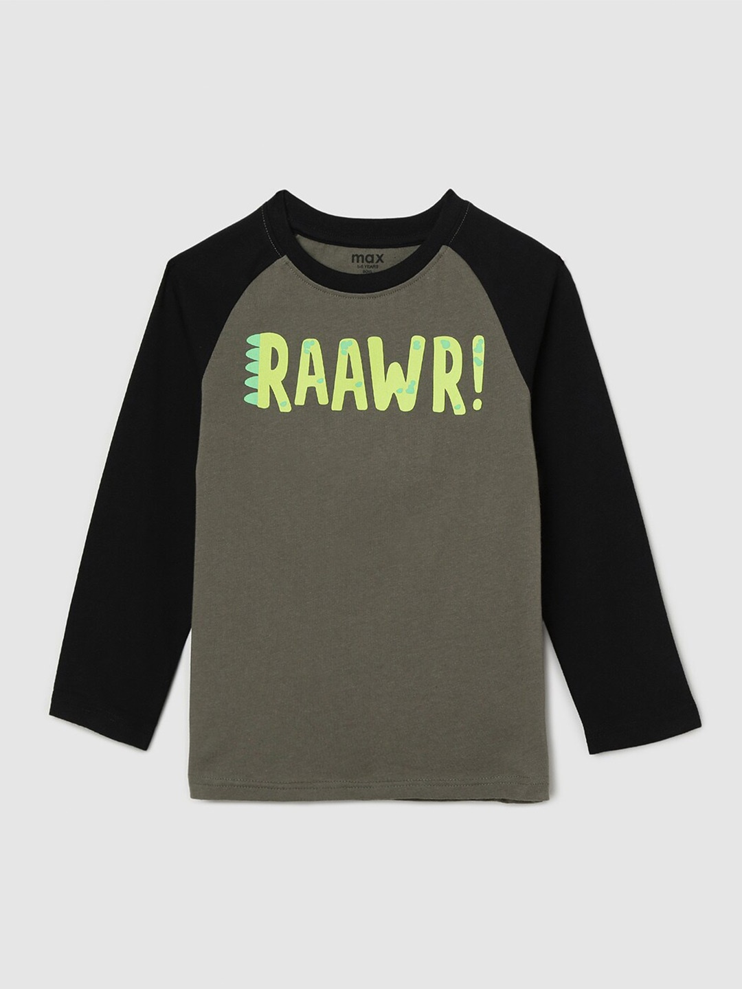 

max Boys Green & Black Typography Colourblocked Pure Cotton T-shirt