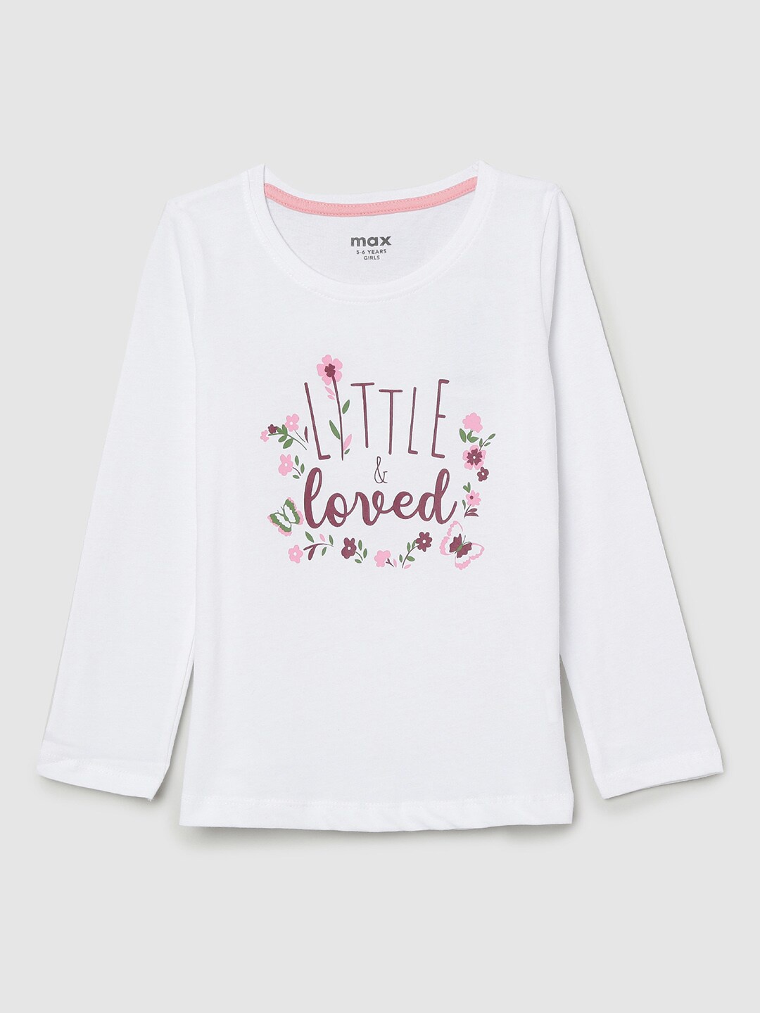 

max Girls White Floral Printed Pure Cotton T-shirt
