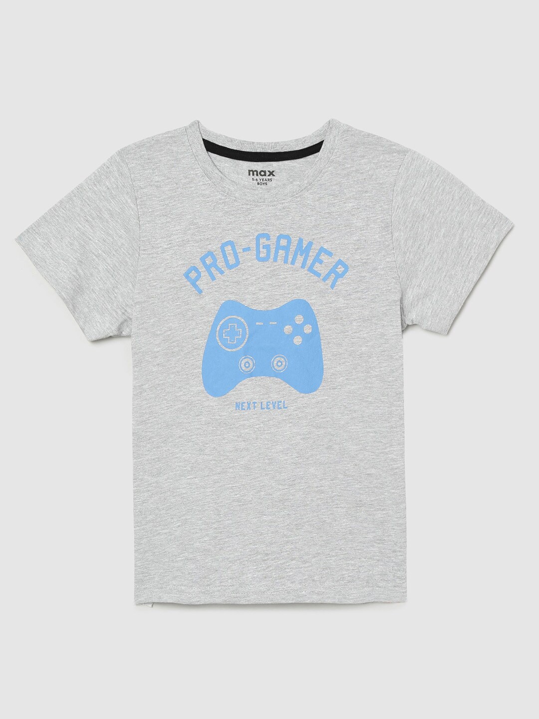 

max Boys Grey Printed Cotton T-shirt