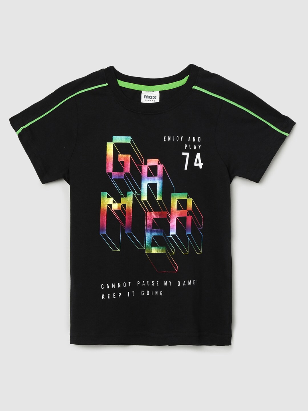 

max Boys Black Typography Printed Pure Cotton T-shirt