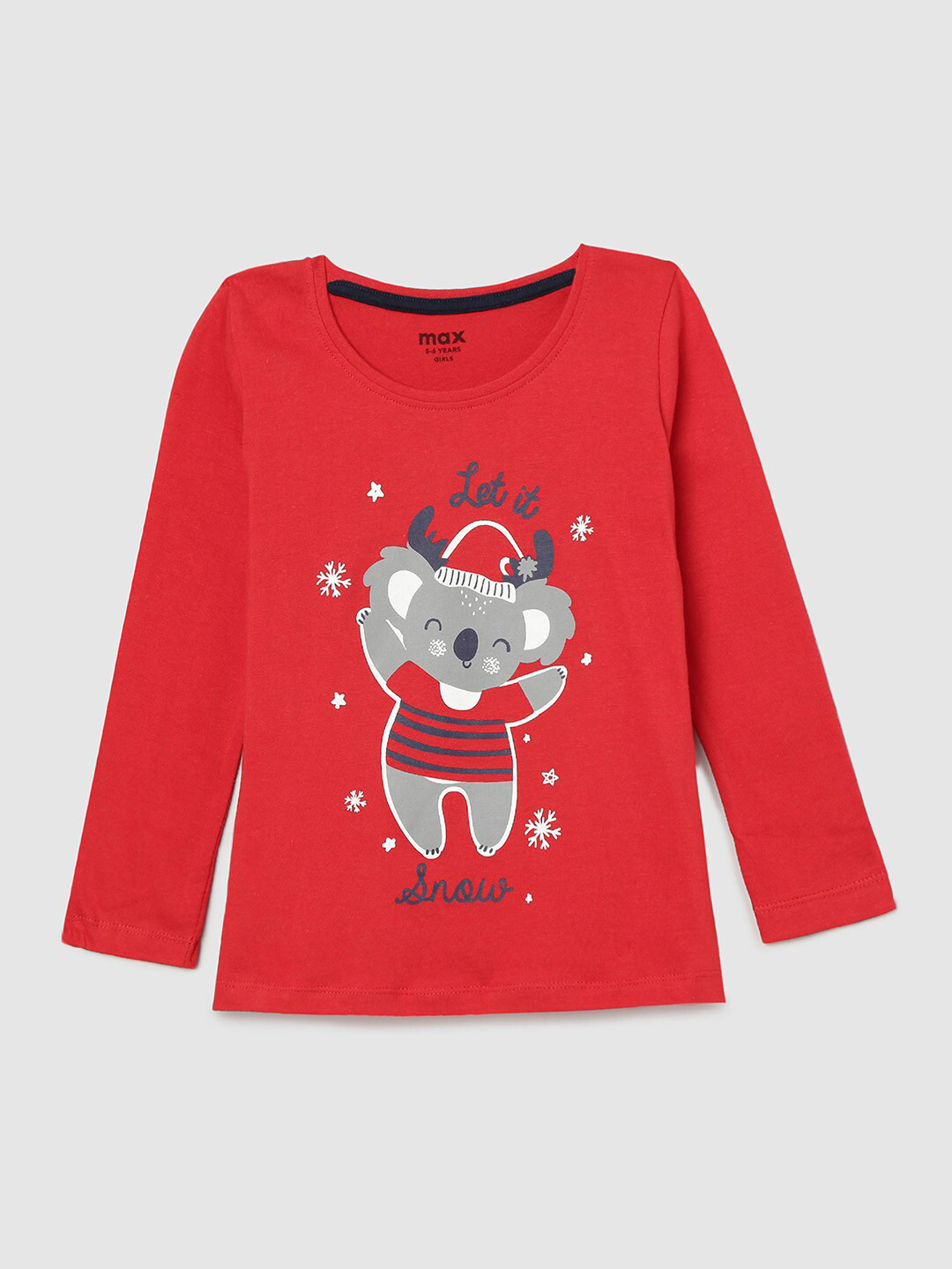 

max Girls Red Printed Pure Cotton T-shirt