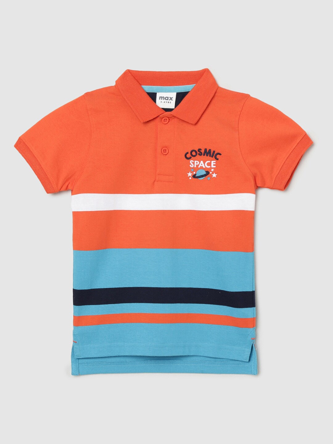 

max Boys Orange & Blue Striped Polo Collar Cotton T-shirt