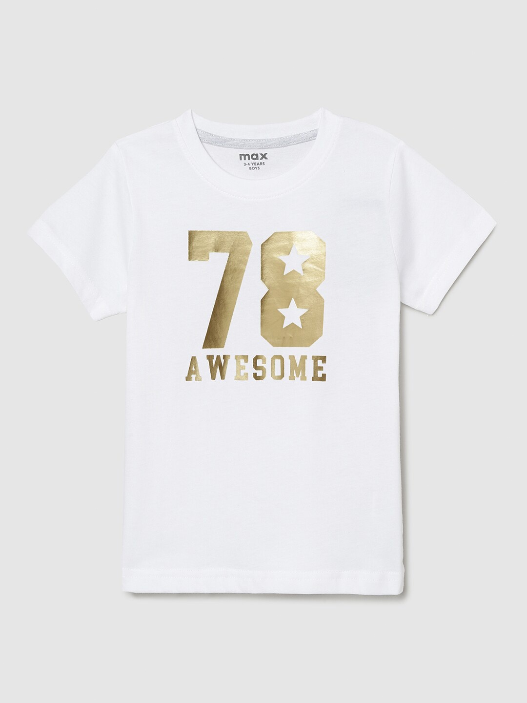 

max Boys White Typography Cotton T-shirt