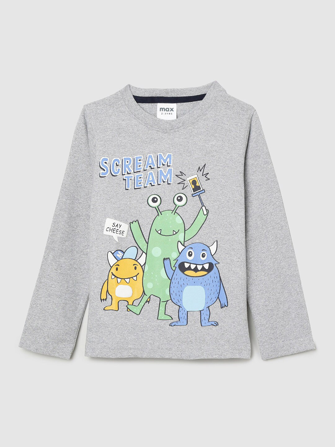

max Boys Grey Typography Printed Cotton T-shirt