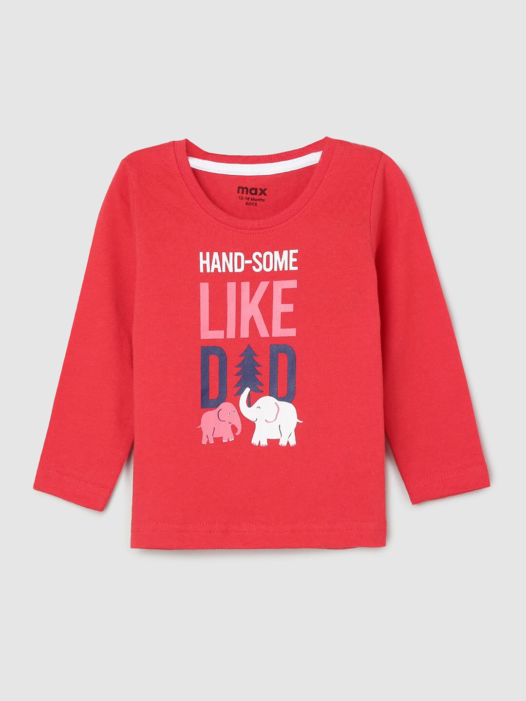 

max Boys Red Typography Printed Cotton T-shirt