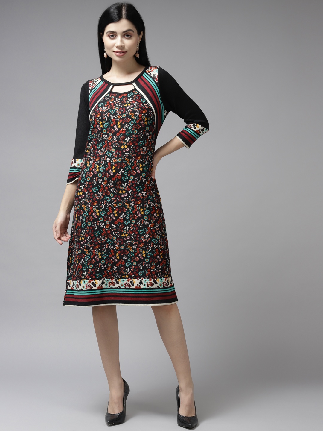

Aarika Multicoloured Floral Keyhole Neck Georgette Sheath Dress, Multi