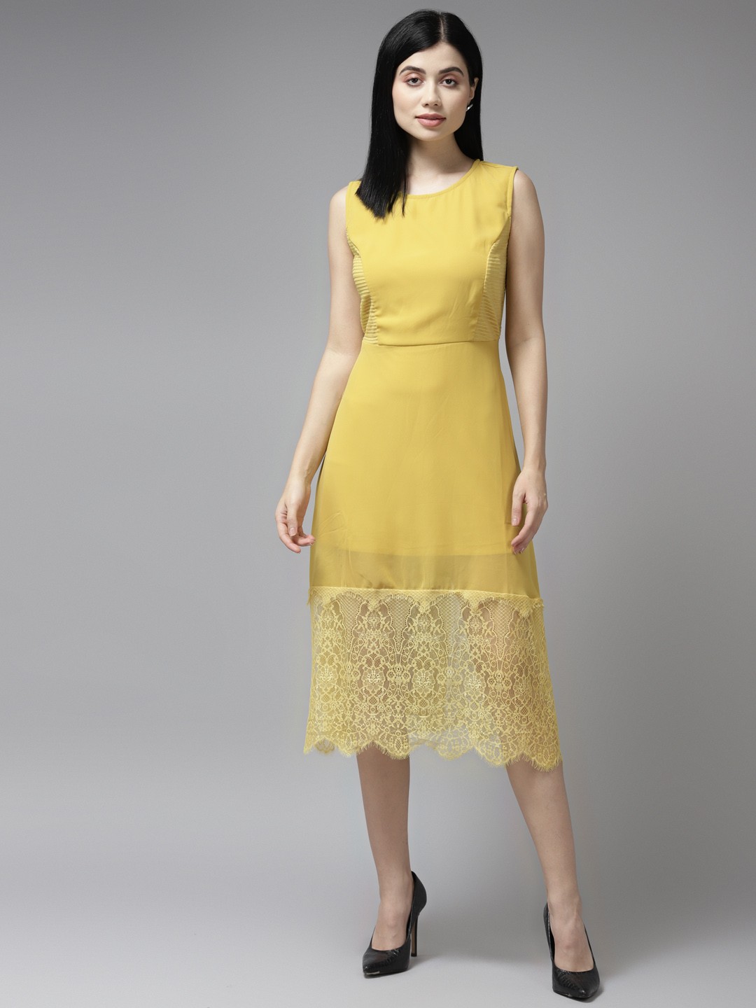 

Aarika Yellow Floral Georgette A-Line Midi Dress
