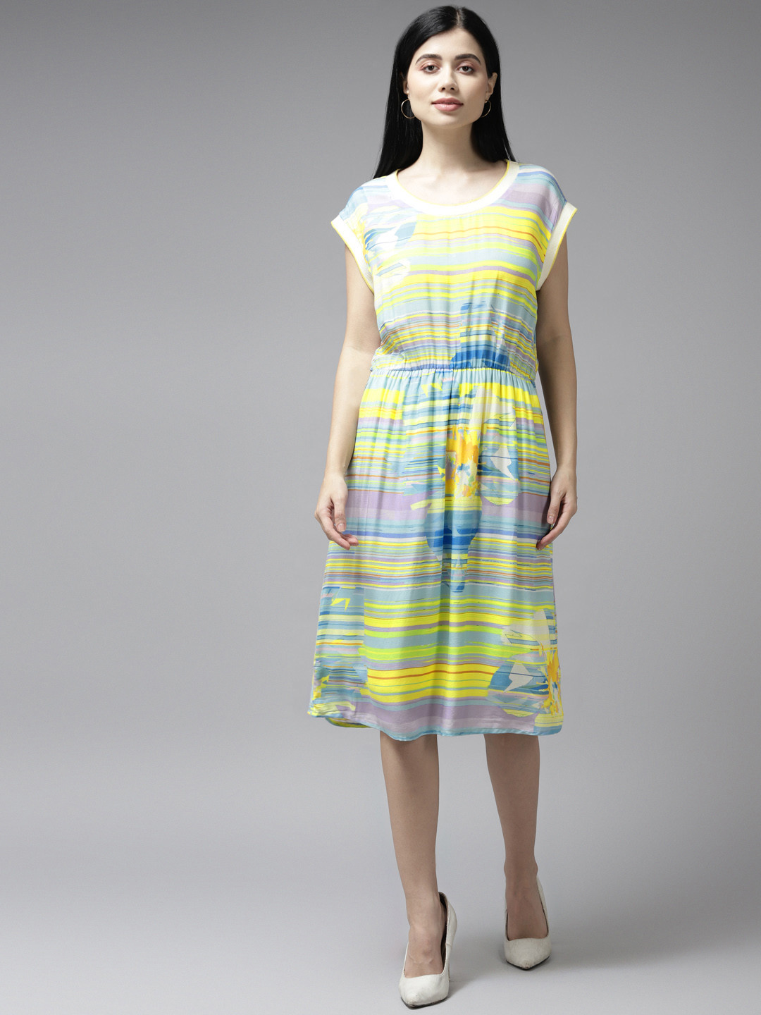 

Aarika Yellow & Green Georgette A-Line Dress