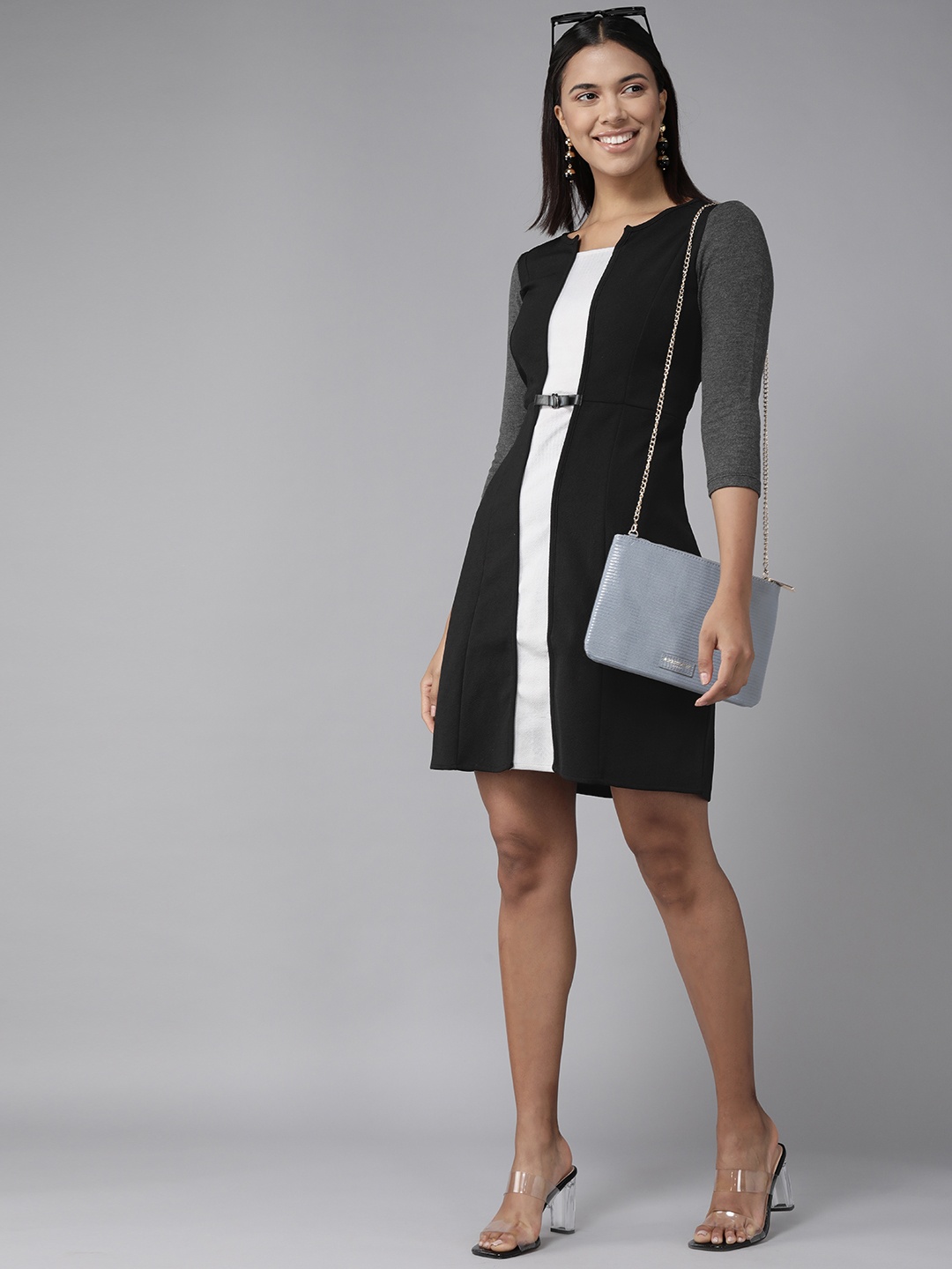 

Aarika Black & White Striped Georgette A-Line Dress