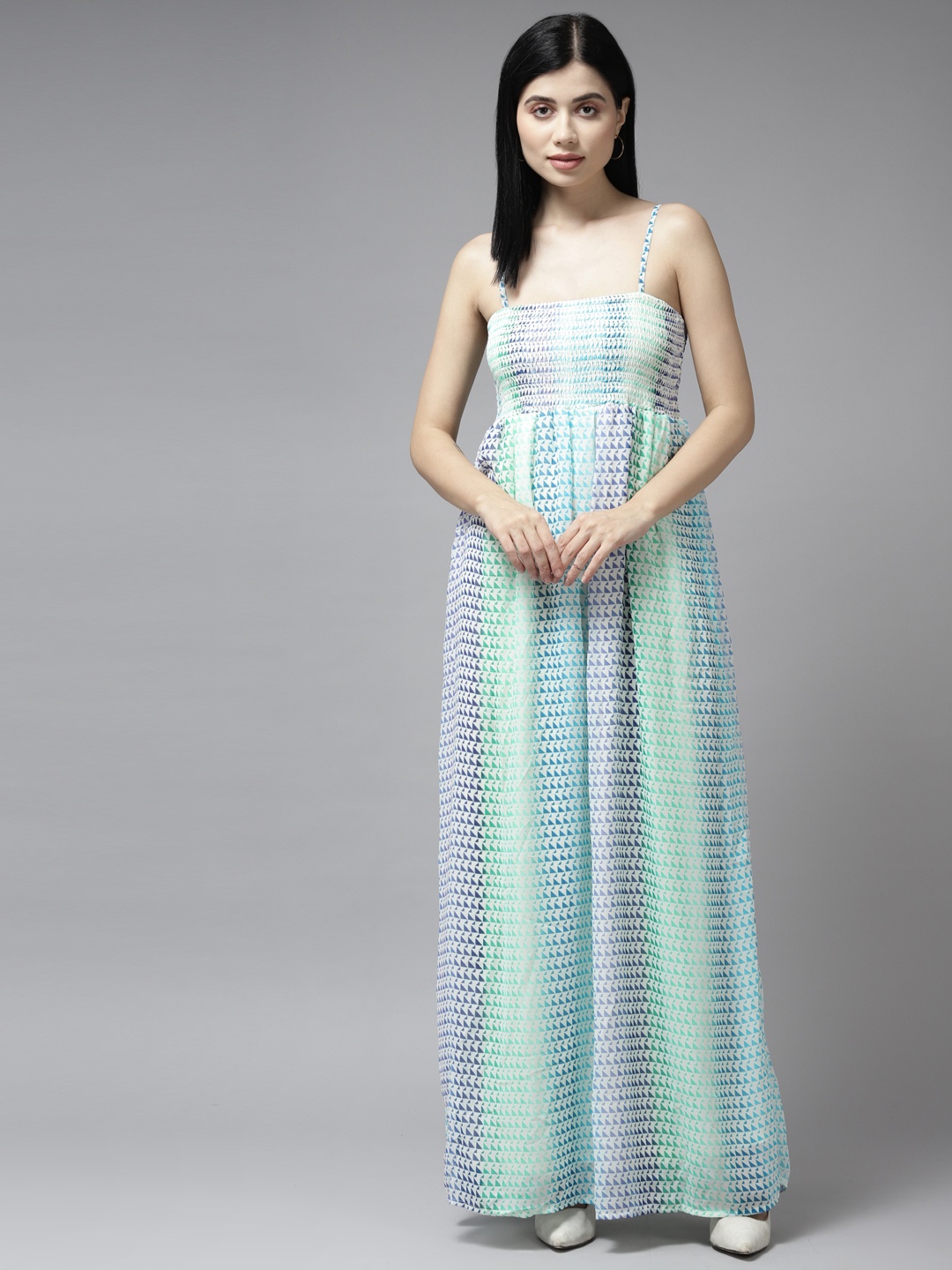 

Aarika Blue & Green Georgette Maxi Dress