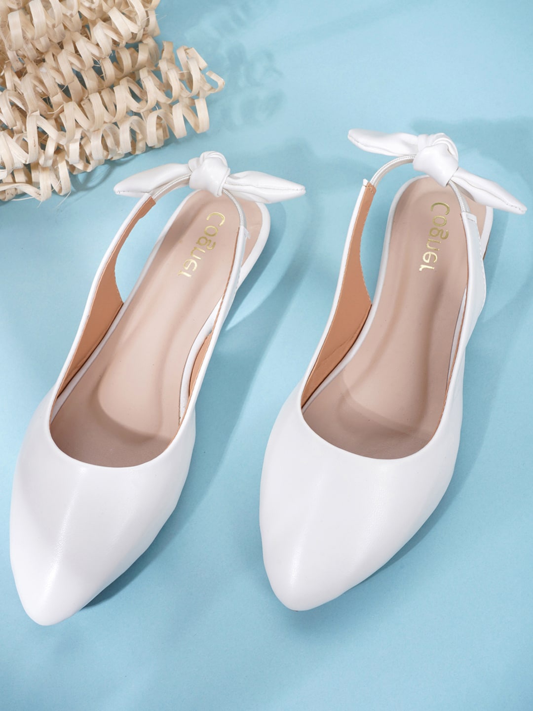 

Cogner Women White Ballerinas Bow Flats