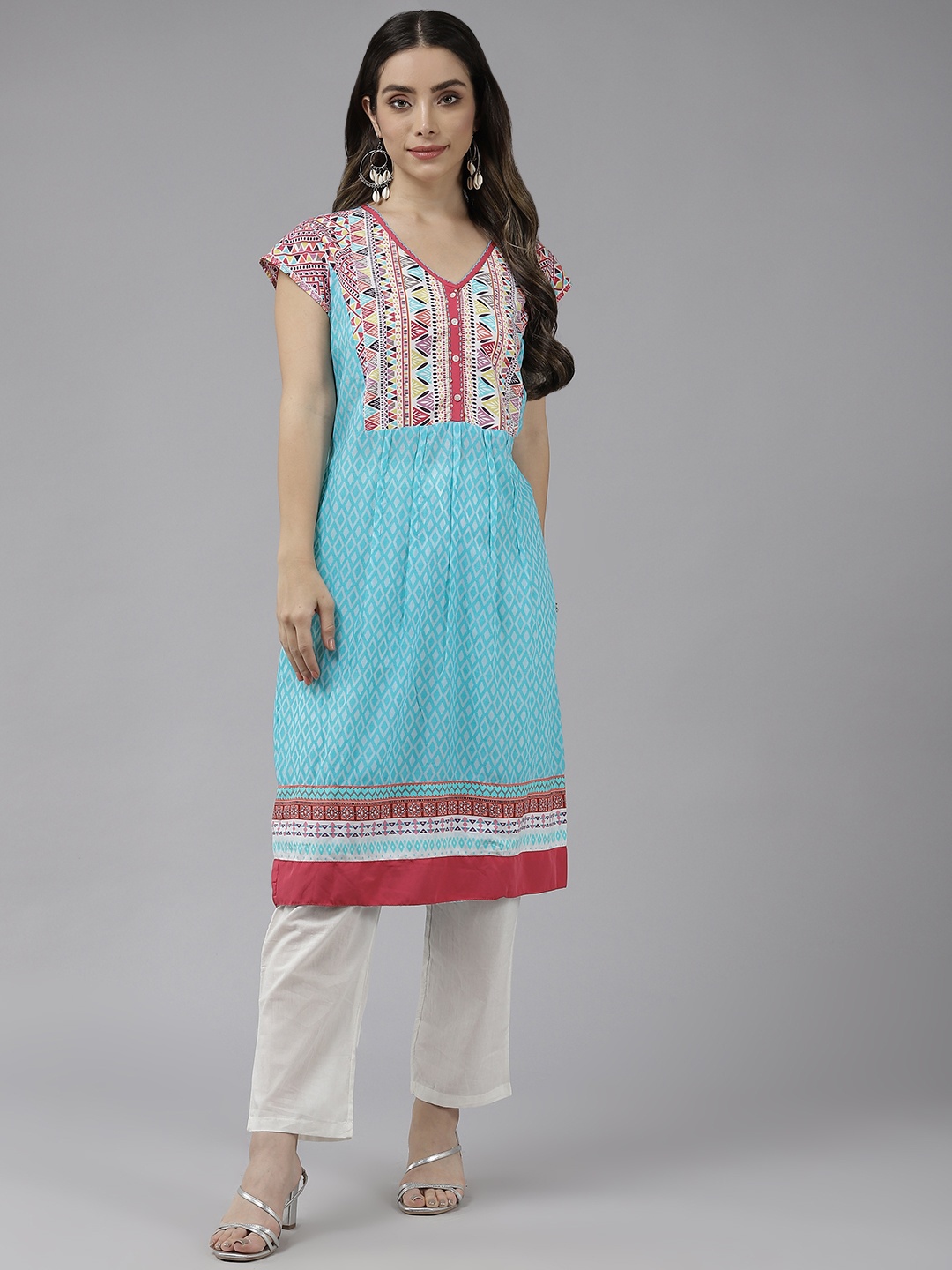 

Aarika Women Turquoise Blue Geometric Printed Kurta