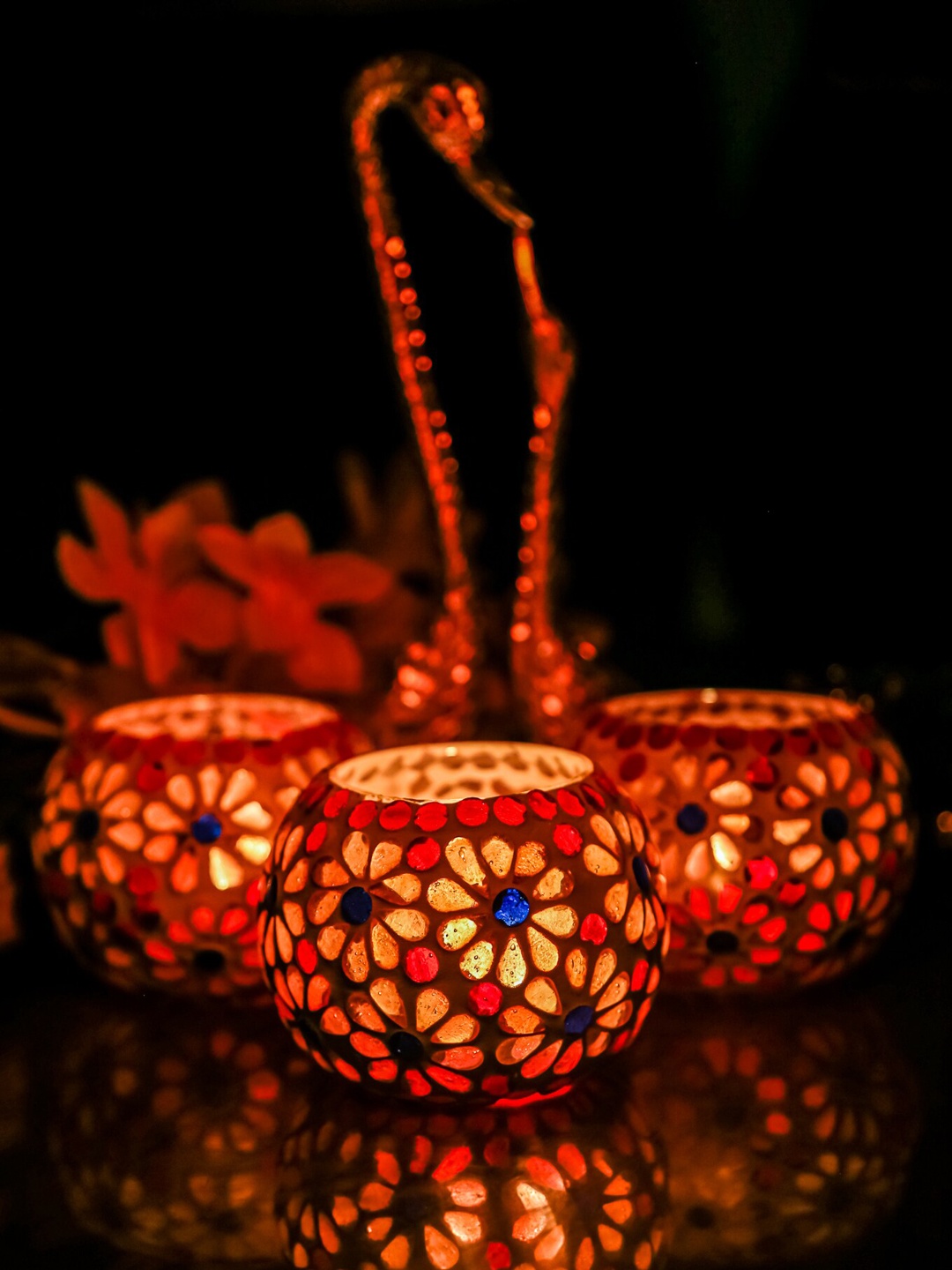 

BS AMOR Set Of 2 Multicoloured Glass Mosaic Votive Tealight Candle Holders, Multi
