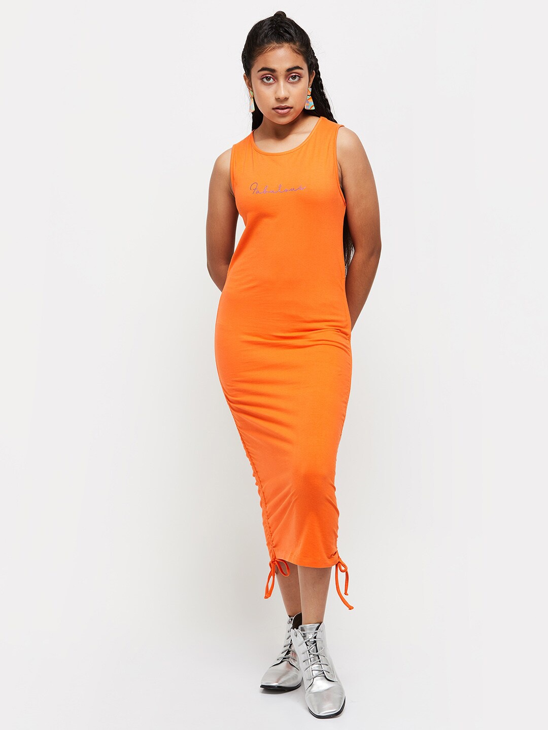 

max Orange Bodycon Midi Dress
