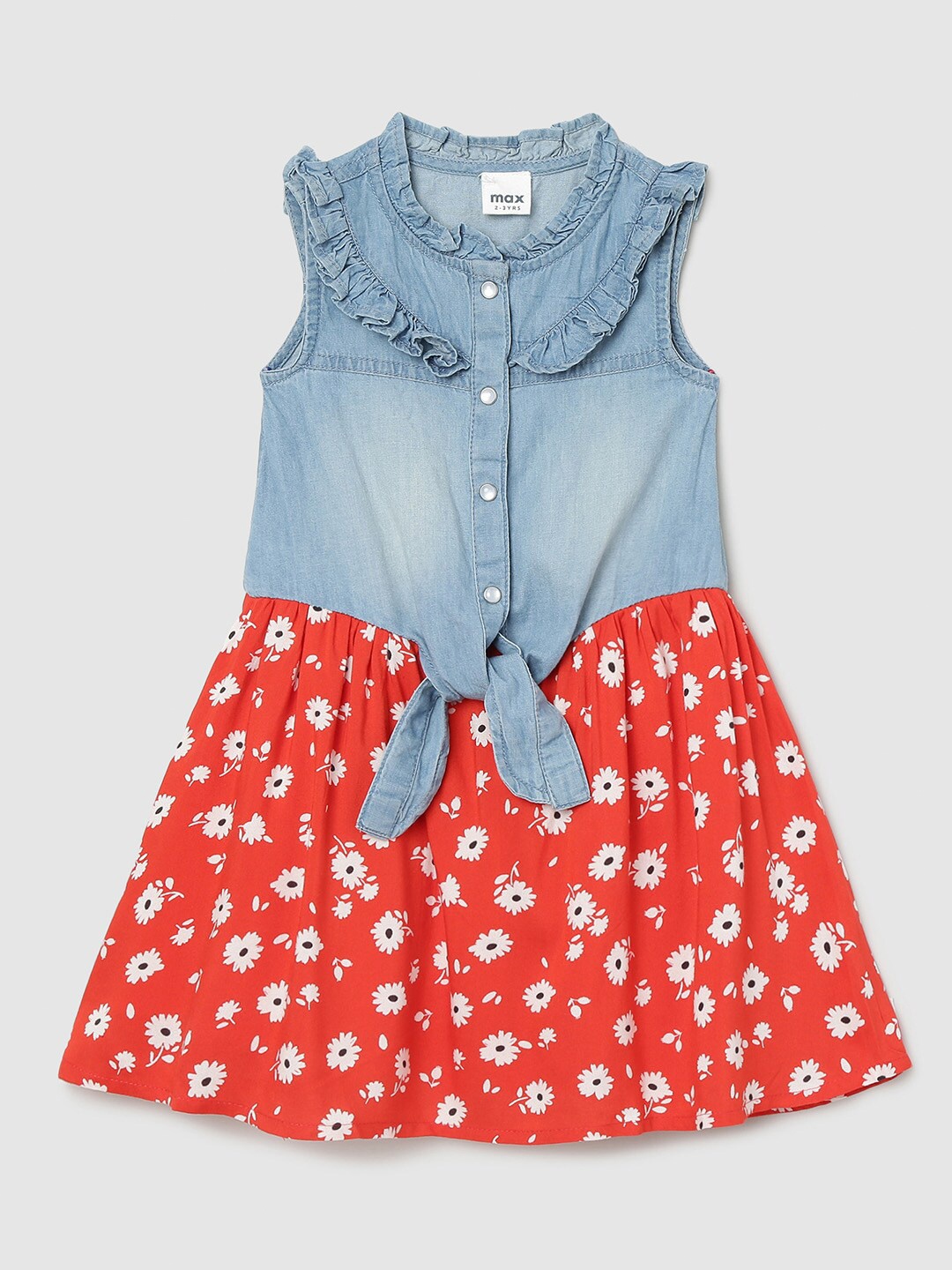 

max Red & Blue Floral Print Pure Cotton Dress