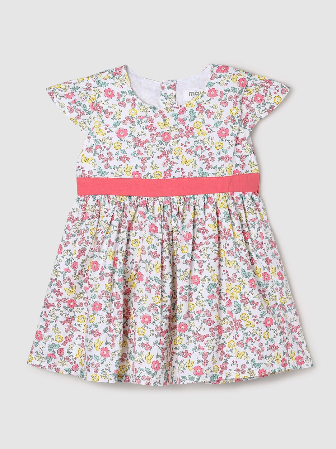 

max White & Pink Floral Printed Pure Cotton Dress