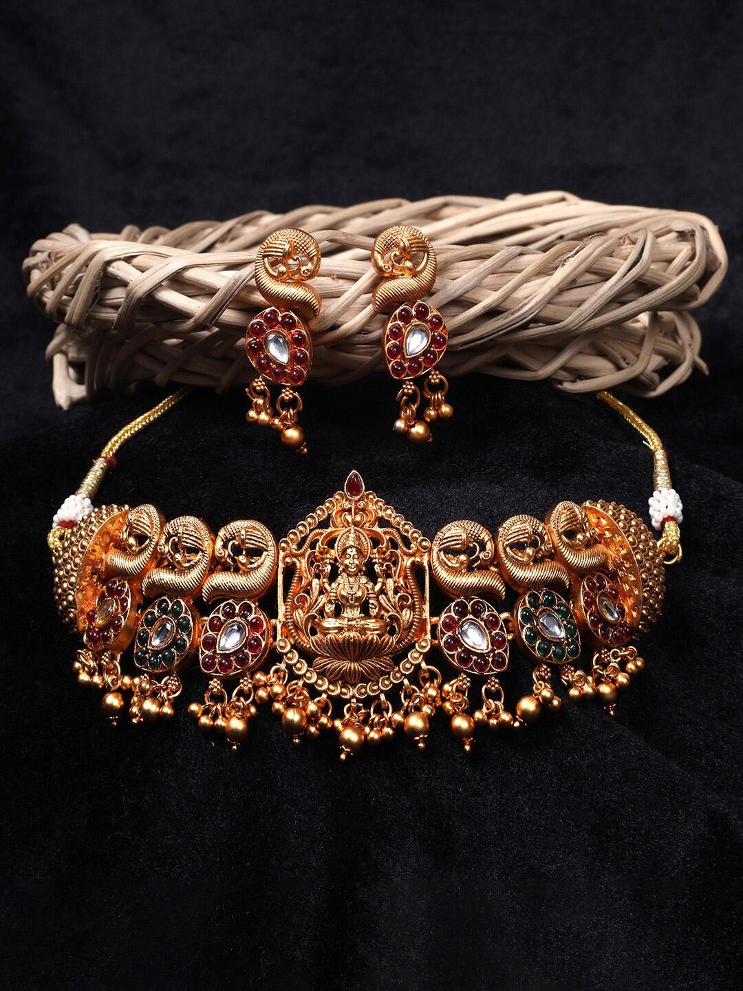 

StileAdda Gold-Plated Pink Stone-Studded & Beaded Jewellery Set