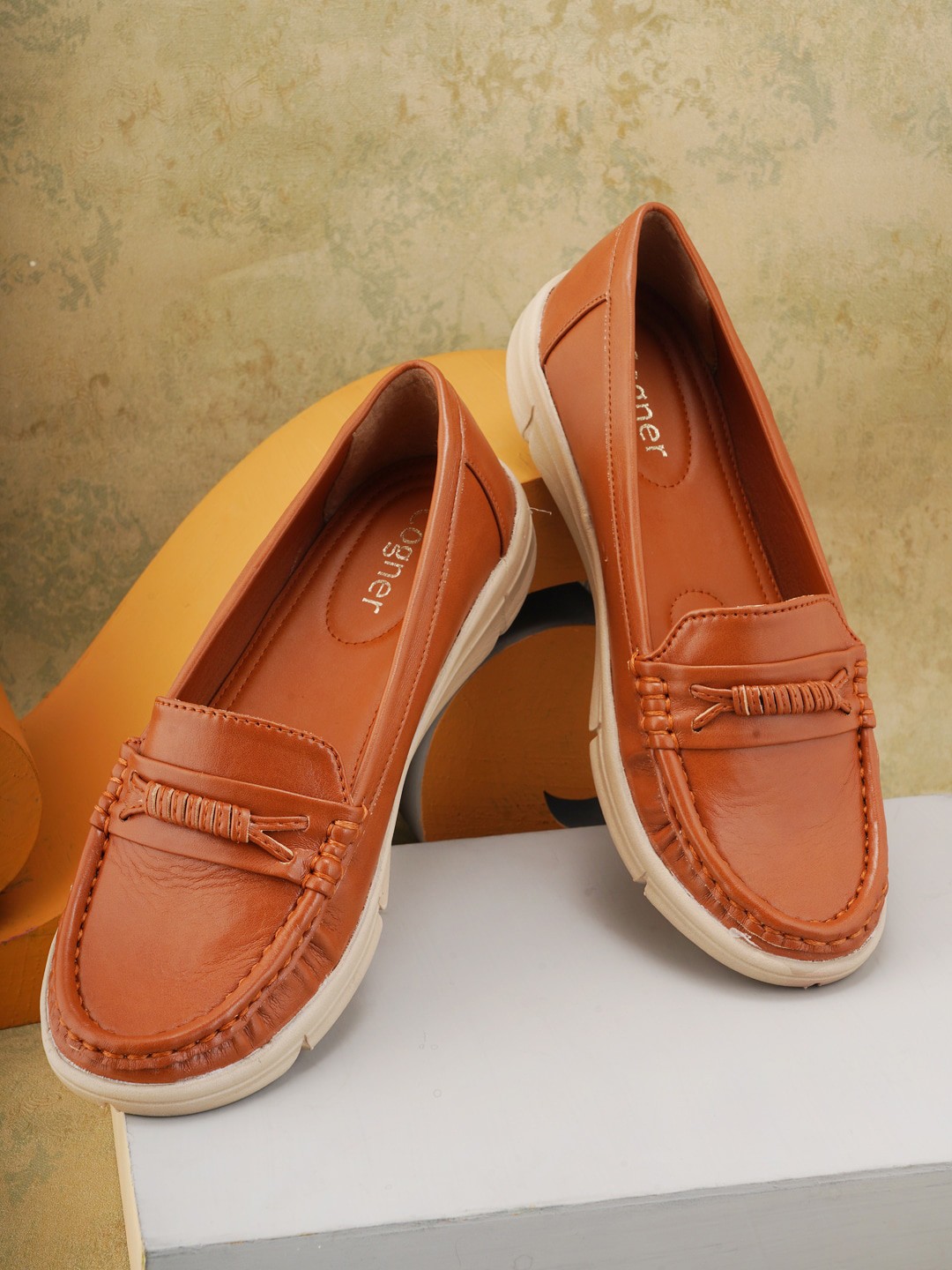 

Cogner Women Solid Synthetic Loafers, Tan