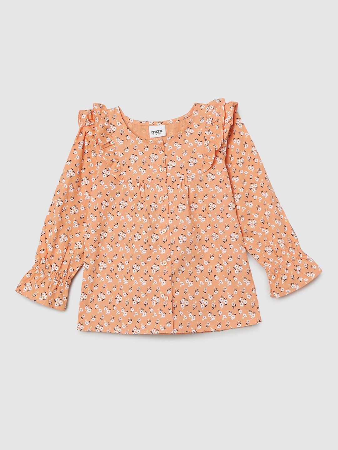 

max Girls Coral Floral Print Pure Cotton A-Line Top