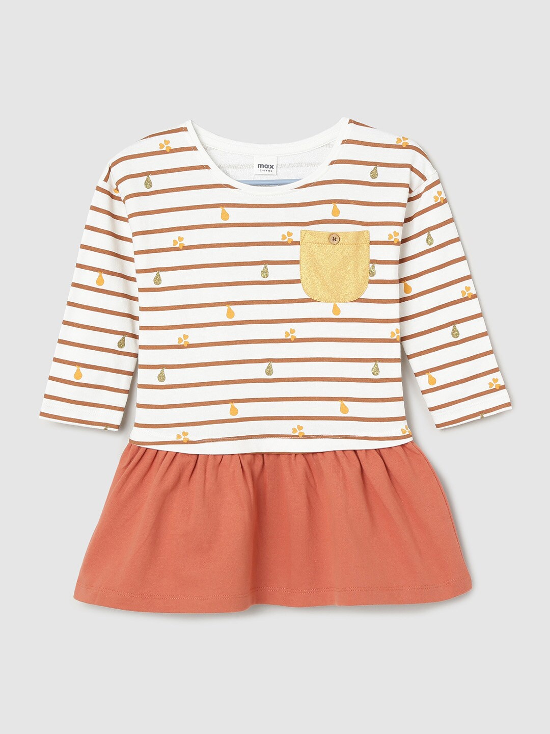

max Brown & Beige Pure Cotton Girls Striped Peplum Top