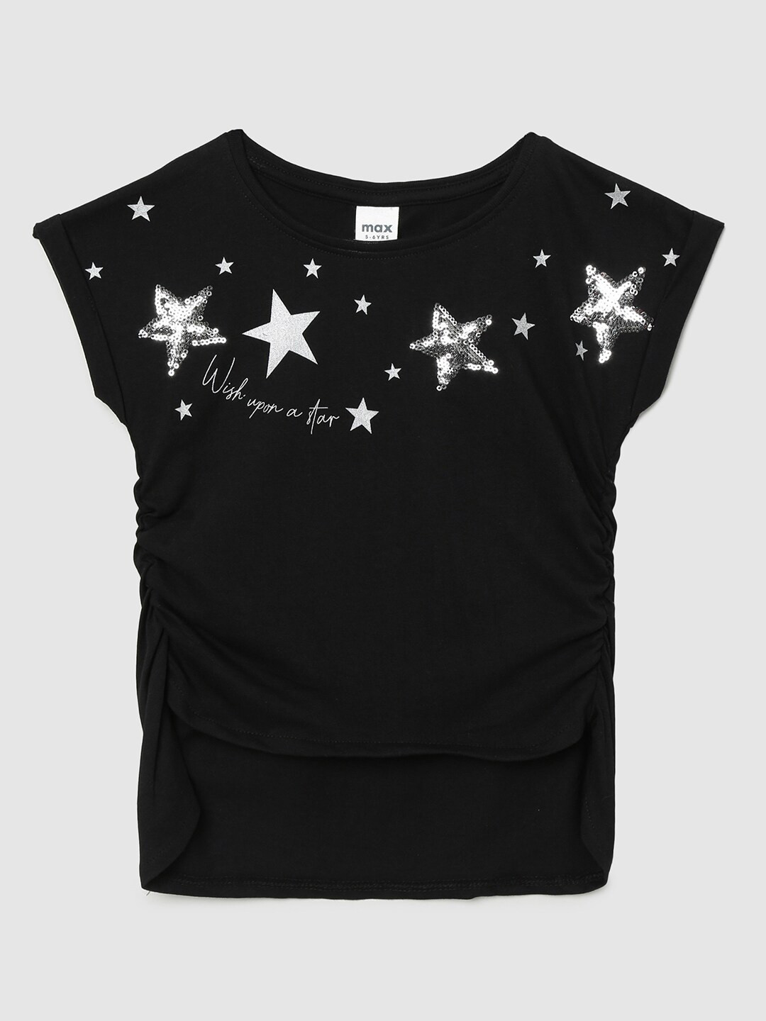 

max Girls Black Print Extended Sleeves Top