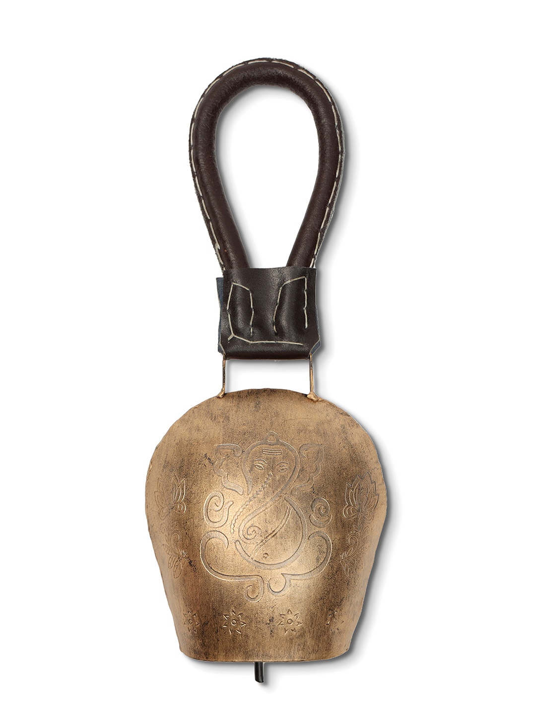 

DULI Metal Cowbell Embossed Ganesha Design Windchime, Gold