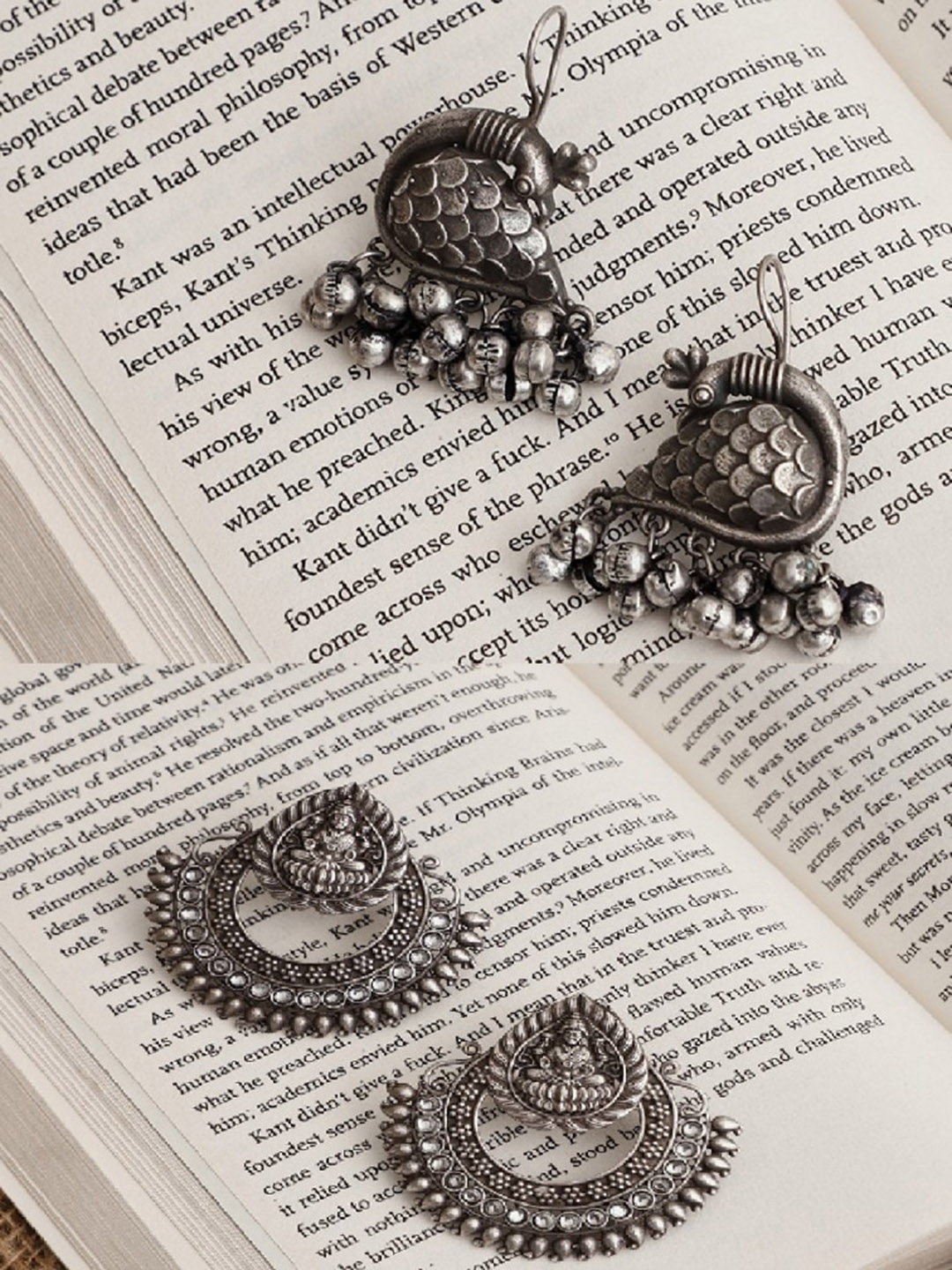 

VENI Silver-Toned Peacock Shaped Drop Earrings