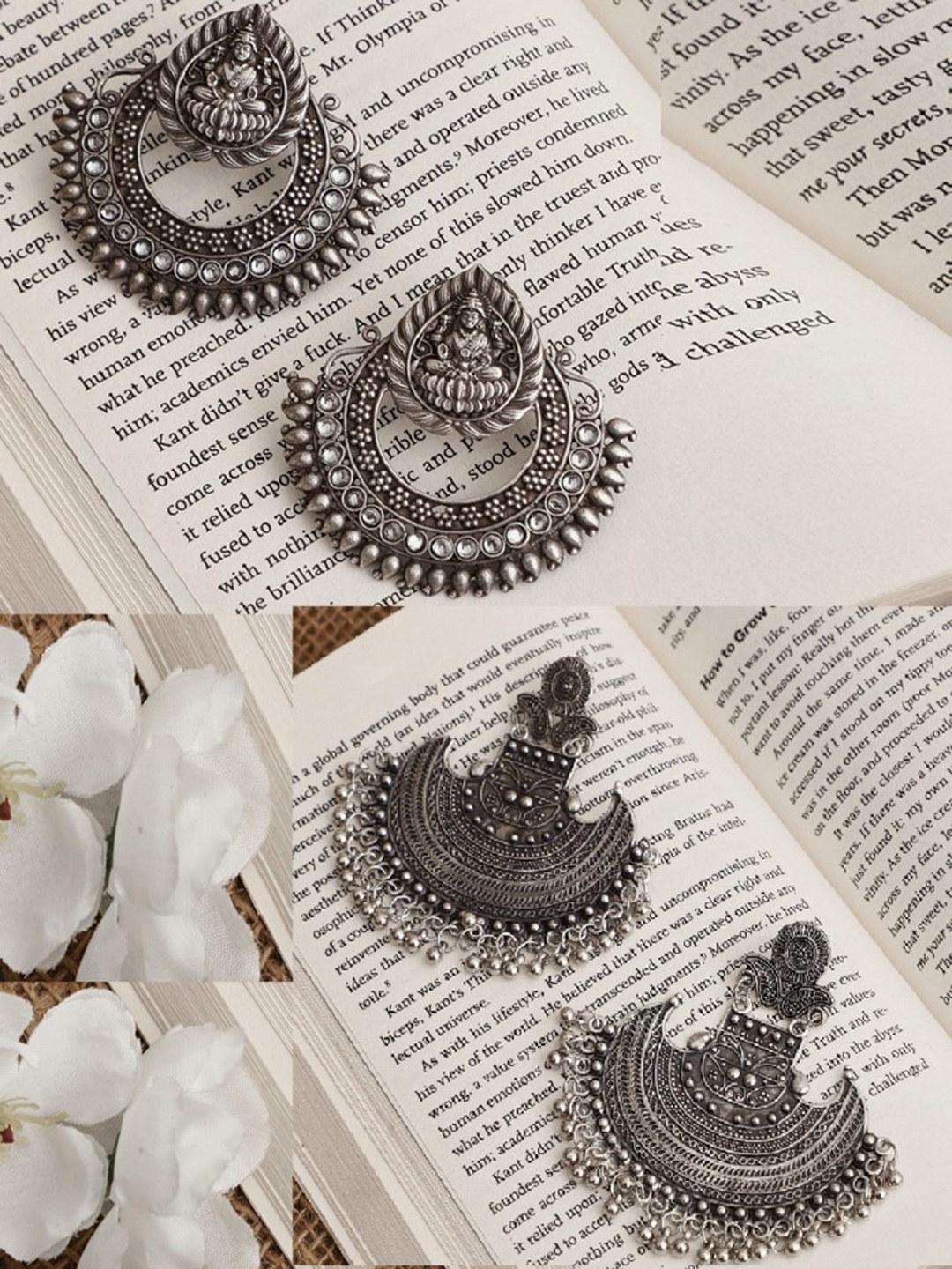 

VENI Pack of 2 Silver Plated Contemporary Oxidised Chandbalis Earrings
