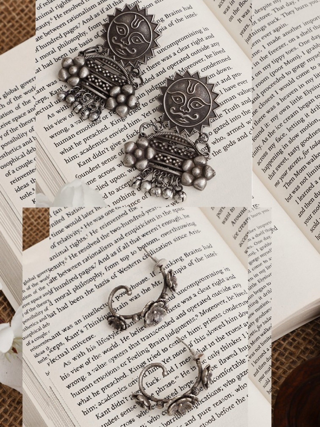 

VENI Pack of 2 Silver Plated Contemporary Oxidised Drop Earrings