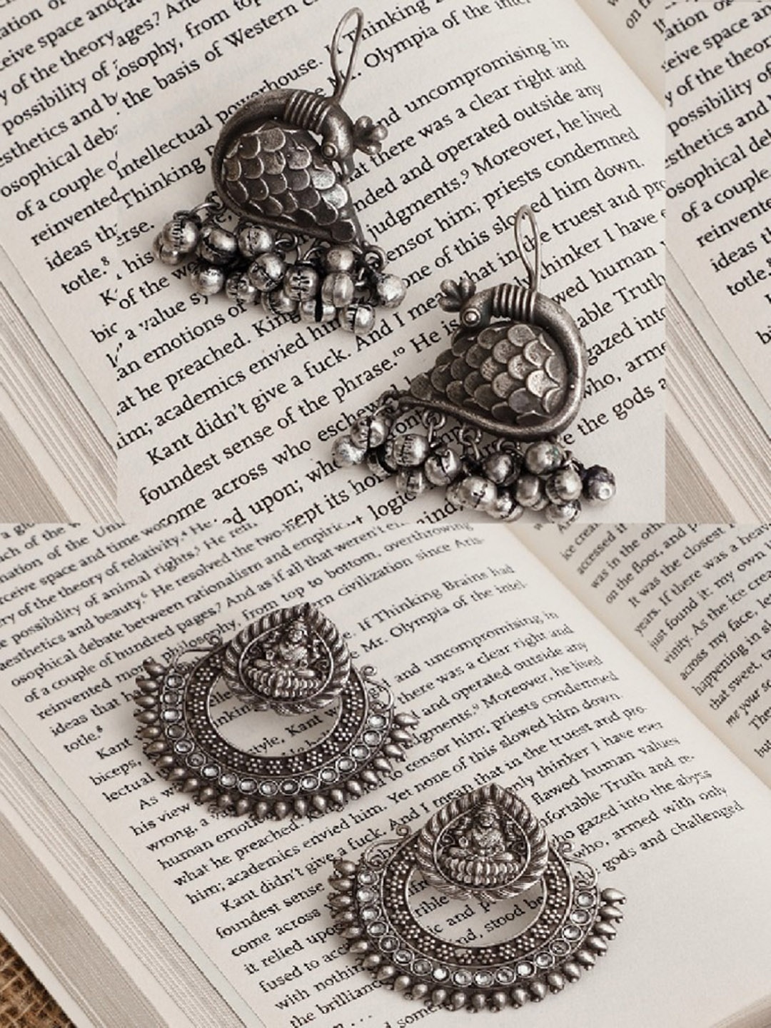 

VENI Pack of 2 Silver Plated Contemporary Oxidised Chandbalis Earrings