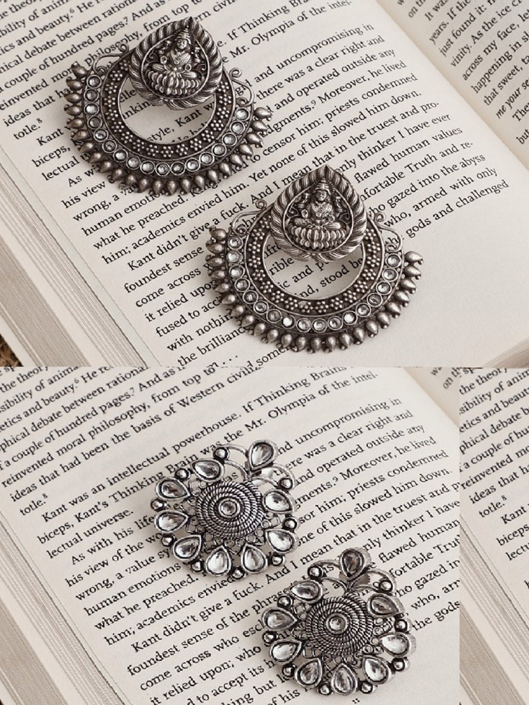 

VENI Pack of 2 Silver Plated Contemporary Oxidised Chandbalis Earrings