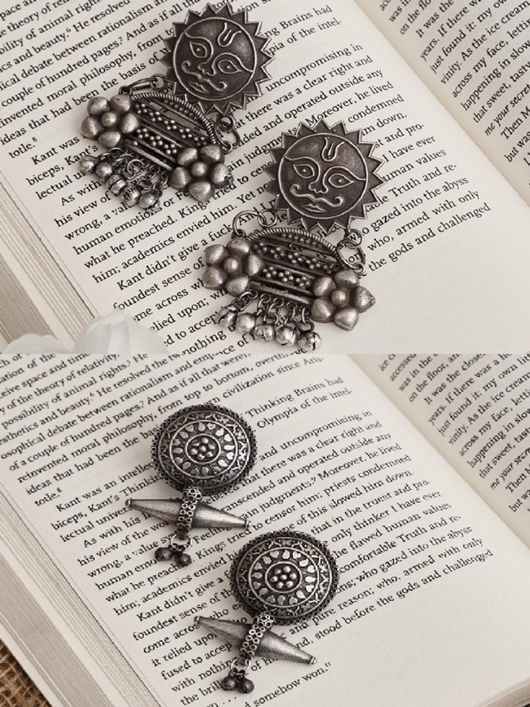 

VENI Pack of 2 Silver Plated Contemporary Oxidised Drop Earrings