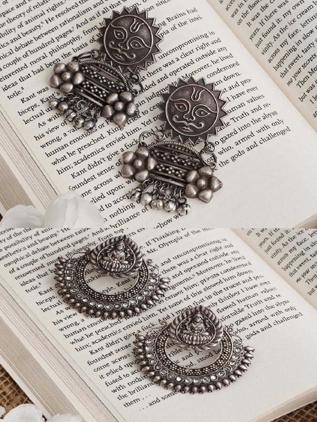 

VENI Pack of 2 Silver Plated Contemporary Oxidised Drop Earrings