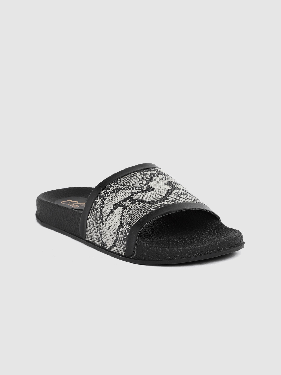 

Ekta Women Grey & Black Snakeskin Printed Sliders
