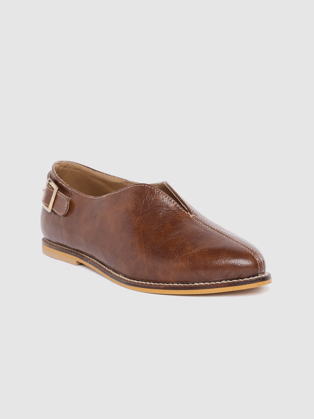 

Ekta Women Coffee Brown Solid Slip-On Sneakers with Buckles