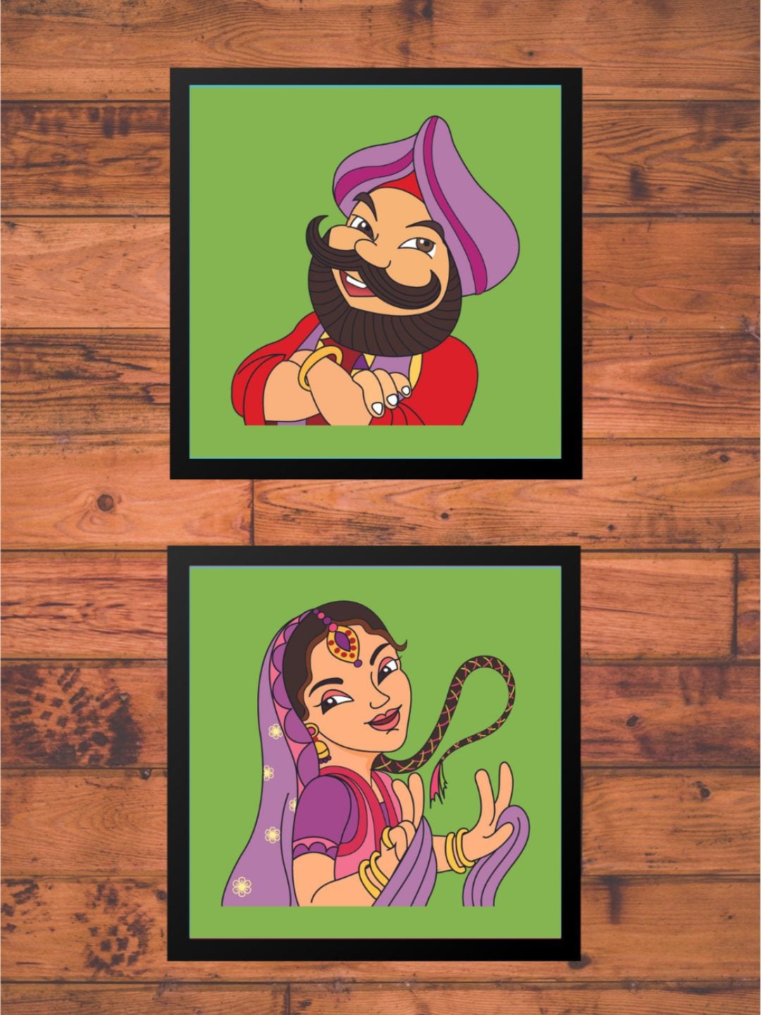 

Gathari Green Pack of 2 Punjabi Couple Poster Wooden Framed Wall Arts