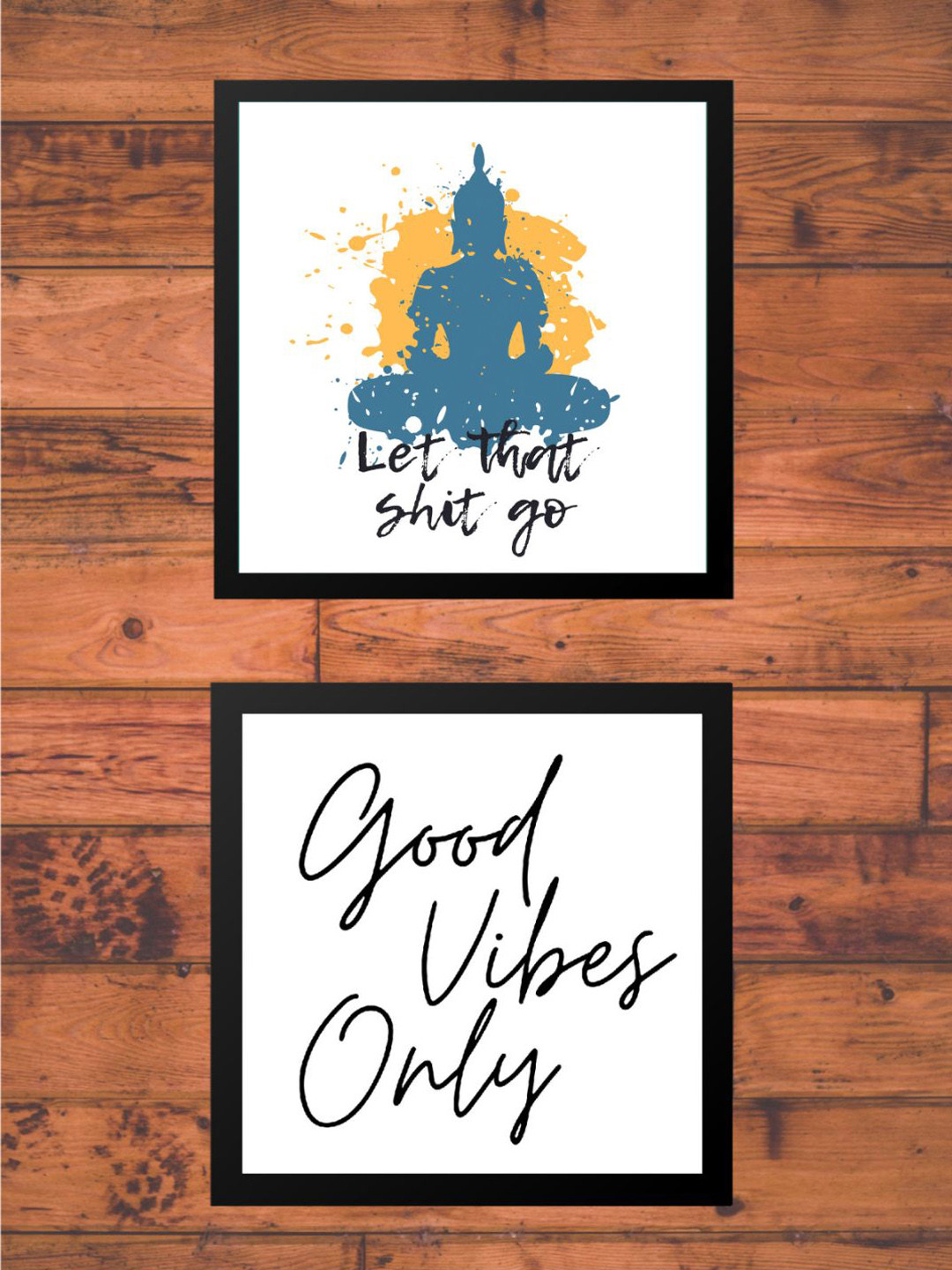 

Gathari White & Black Set Of 2 Good Vibes Only & Let that Go Wall Art