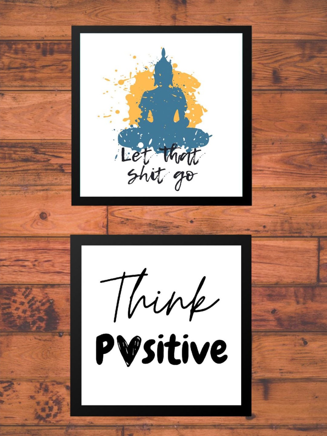 

Gathari Black & White Set Of 2 Think Positive & Let that Go Wall Art