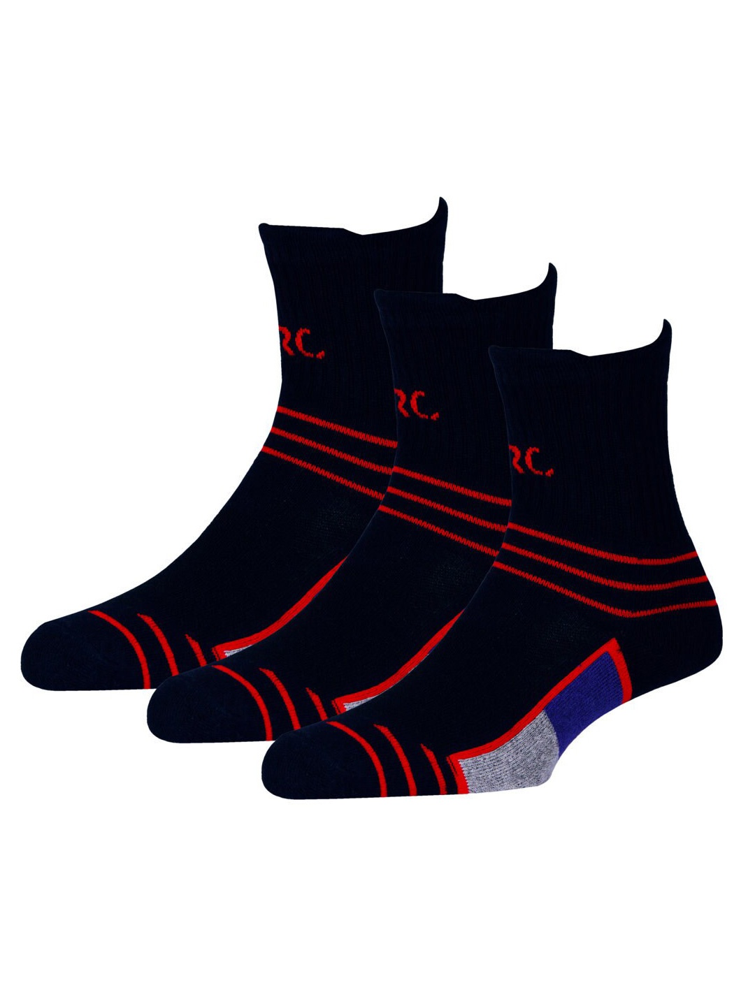

RC. ROYAL CLASS Men Pack Of 3 Striped Calf Length Socks, Black