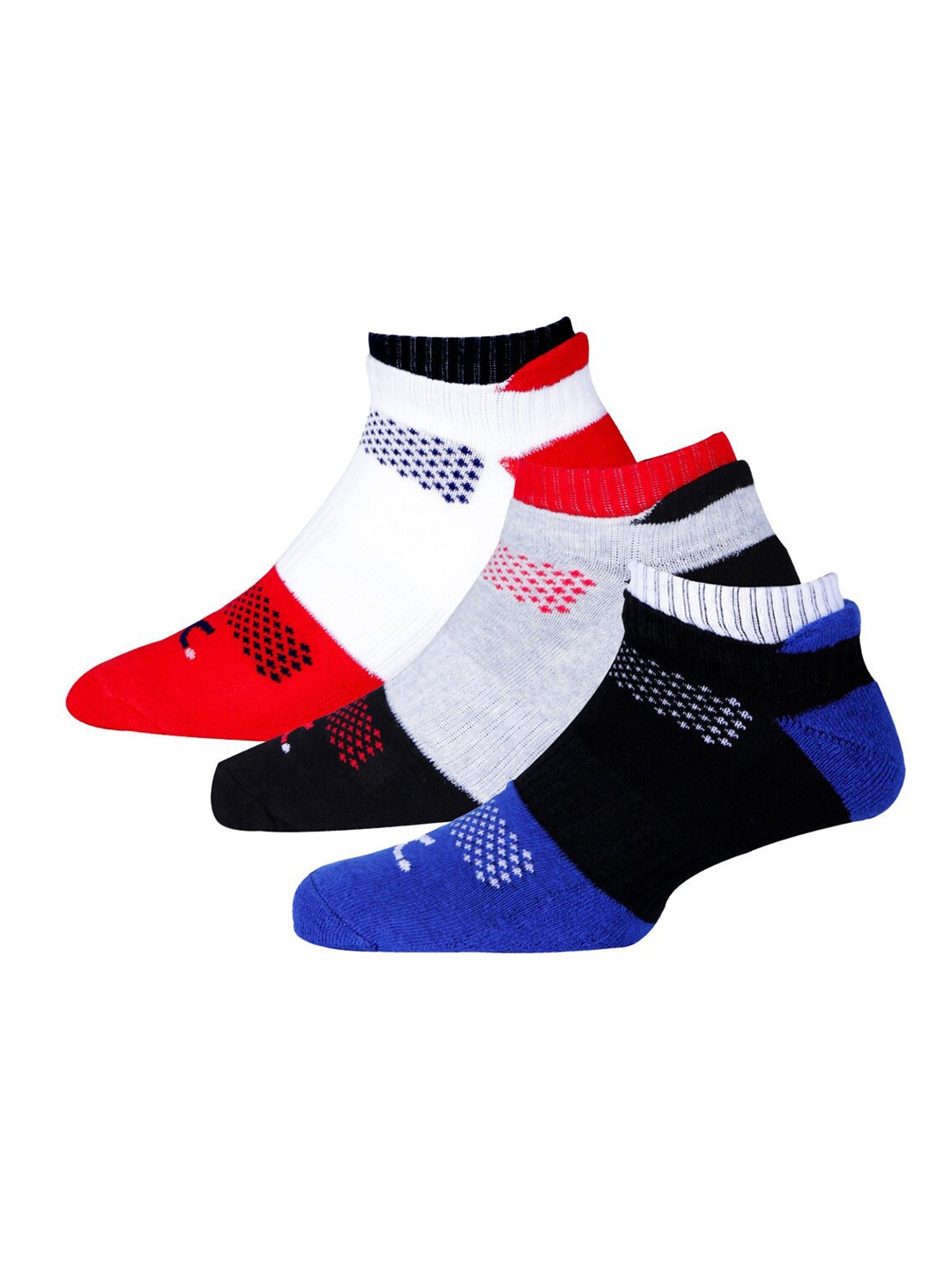 

RC. ROYAL CLASS Men Pack Of 3 Red & Blue Colourblocked Ankle-Length Socks