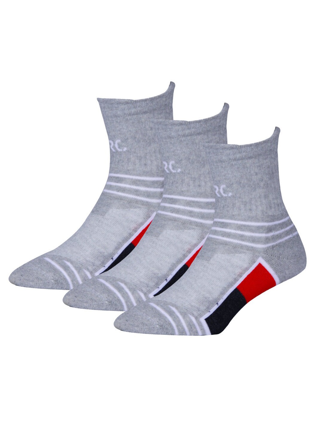 

RC. ROYAL CLASS Men Pack Of 3 Striped Calf Length Cotton Socks, Grey
