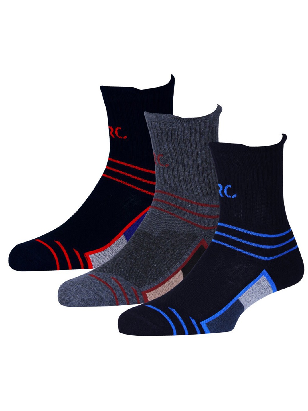 

RC. ROYAL CLASS Men Pack Of 3 Striped Cotton Calf-Length Socks, Black